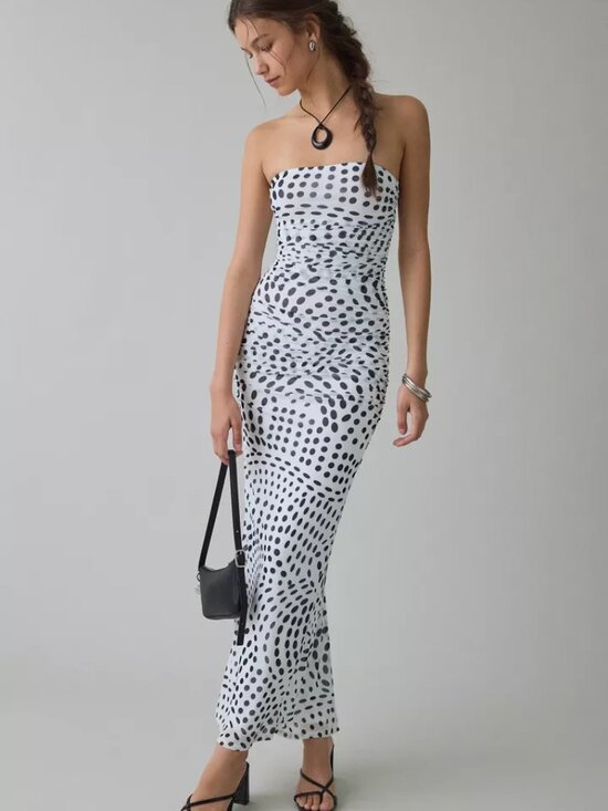 Anthropologie Dresses & Skirts - Anrthropologie AFRM Marlo White Black Polka Dot Strapless Mesh Maxii Dress S NWT
